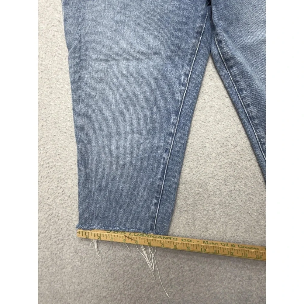 Madewell The Mom Jean Womens 27 Blue‎ High Rise Crop Distressed Raw Hem Denim